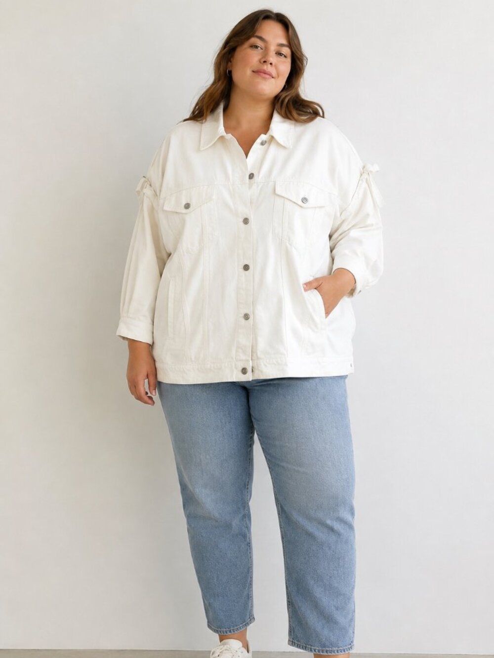 NWT Anthropologie Avec Les Filles Oversized Denim Ruffle Jacket, Size 2X